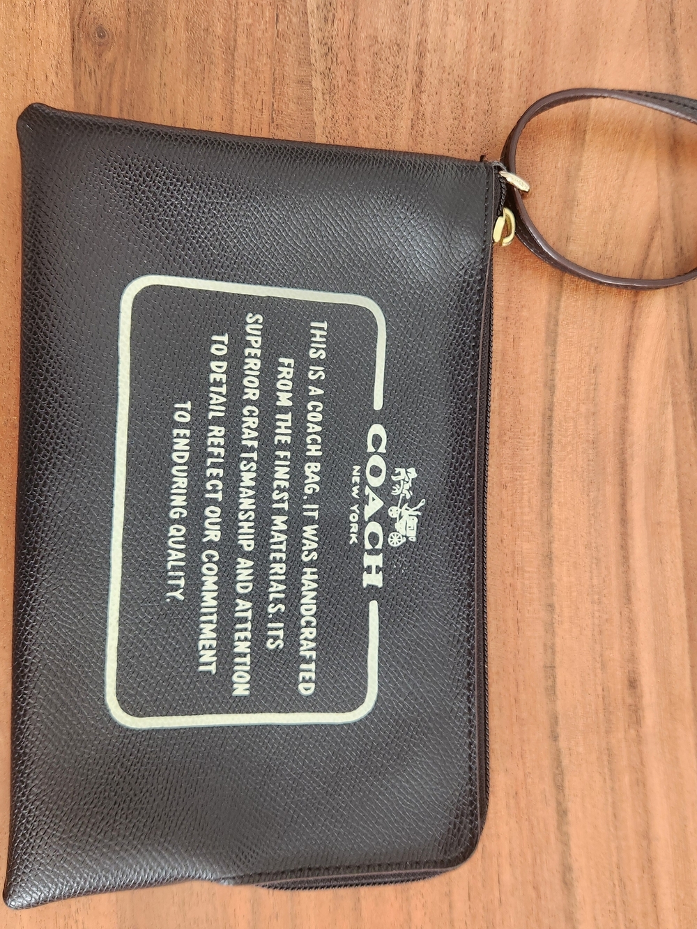 Coach Brown Leather Wristlet Pouch with Logo Print